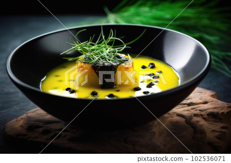 AI generated appetizing sapin-sapin in a dark green bowl 102536071