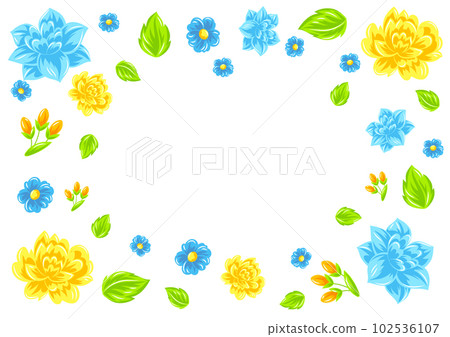 Frame with flowers. Beautiful bouquet of blooming plants. Natural illustration. 102536107