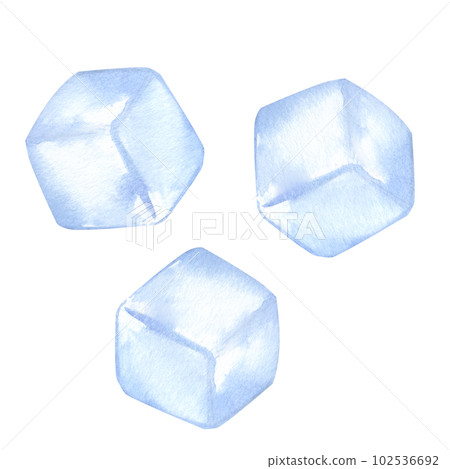 Ice cubes cristal blue transparent for drinks, cocktails. Hand drawn watercolor illustration isolated on white background. Design bar, restaurant menu, recipes Ice cubes cristal blue transparent for drinks, cocktails. Hand drawn watercolor illustration isolated on white background. Design bar, restaurant menu, recipes 102536692