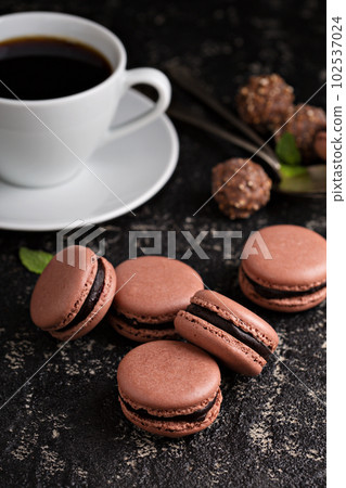 Chocolate french macarons with ganache filling 102537024