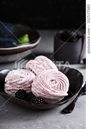Homemade marshmallow dessert with berries 102537065