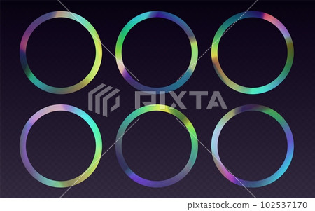 Crystal refraction frame, rainbow sunlight border, prism light effect, holographic reflections in a circle shape. 102537170