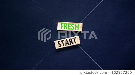 Fresh start and motivational symbol. Concept words Fresh start on beautiful wooden block. Beautiful black table black background. Business motivational and Fresh start concept. Copy space. 102537290