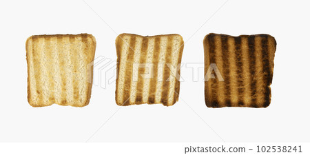 Three slices of toasted bread isolated on white background, top view. Toast bread Three slices of toasted bread isolated on white background, top view. Toast bread 102538241