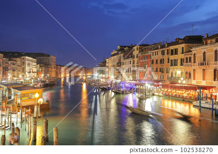 Amazing night cityscape of Venice with famous Canal Grande and Rialto Bridge Amazing night cityscape of Venice with famous Canal Grande and Rialto Bridge 102538270