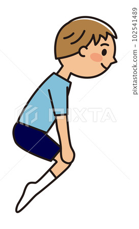 玩蹦床的男孩_雙手放在膝蓋上飛翔 玩蹦床的男孩_雙手放在膝蓋上飛翔 102541489