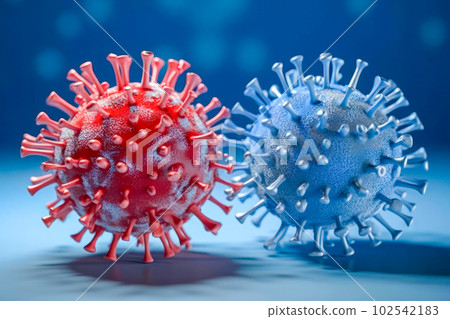 An electron microscope image of a virus, possibly coronavirus, with its irregular shape and distinct surface features. Generative Ai An electron microscope image of a virus, possibly coronavirus, with its irregular shape and distinct surface features. Generative Ai 102542183