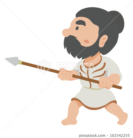 A Jomon man holding a stone spear 102542255
