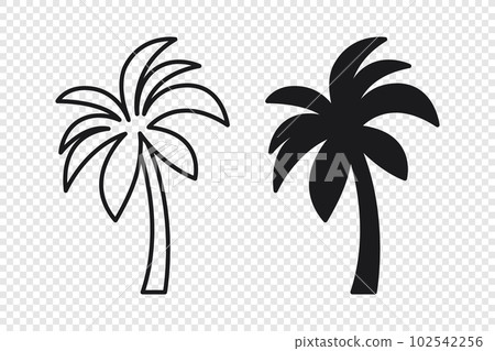 Vector Palm Trees, Palm Tree Icon Set Isolated. Palm Silhouettes. Design Template for Tropical, Vacation, Beach, Summer Concept. Vector Illustration. Front View 102542256