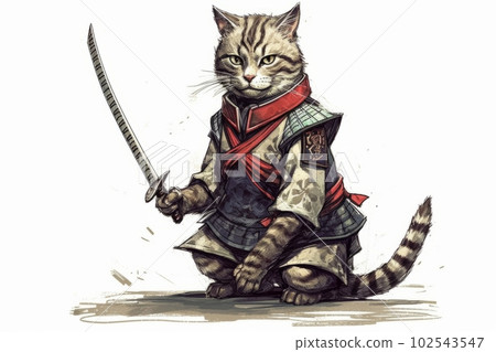 Samurai cat holding a sword: AI work 102543547
