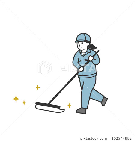 笑著拖地的女清潔工插畫 102544992