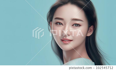 Asian woman wearing colored contact lenses 102545712