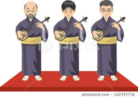 一個男人站著玩三線(九台)的形象插圖 一個男人站著玩三線(九台)的形象插圖 102545738