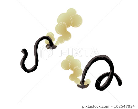 Illustration of two types of snake fireworks burning with smoke 102547054