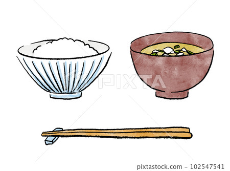 米飯和味噌湯的手繪插圖 102547541