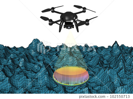 3DCG images (with wireframes) such as drones and forests, 3D surveys, and 3D survey data 3DCG images (with wireframes) such as drones and forests, 3D surveys, and 3D survey data 102550713