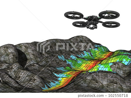 3D survey of drones and terrain, dangerous areas, etc., 3D CG images of 3D survey data (with wires) 102550718