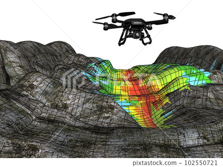 無人機和地形、危險區域等的3D測量,3D測量數據的3D CG圖像(有線) 無人機和地形、危險區域等的3D測量,3D測量數據的3D CG圖像(有線) 102550721