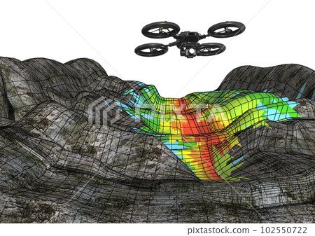 3D survey of drones and terrain, dangerous areas, etc., 3D CG images of 3D survey data (with wires) 3D survey of drones and terrain, dangerous areas, etc., 3D CG images of 3D survey data (with wires) 102550722