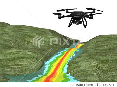 3D CG images such as drones and river flows, topography, 3D dangerous areas, and 3D survey data. 102550723
