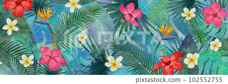 Watercolor illustration background of tropical flowers such as hibiscus Watercolor illustration background of tropical flowers such as hibiscus 102552755