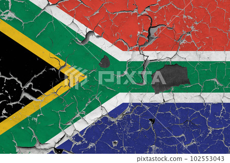 3D Flag of South Africa on an old stone wall background. 102553043