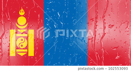 3D Flag of Mongolia on a glass with water drop background. 102553093