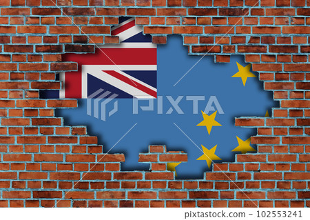 3D Flag of Tuvalu behind the broken old stone wall background. 3D Flag of Tuvalu behind the broken old stone wall background. 102553241