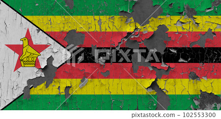 3D Flag of Zimbabwe on an old stone wall background. 3D Flag of Zimbabwe on an old stone wall background. 102553300