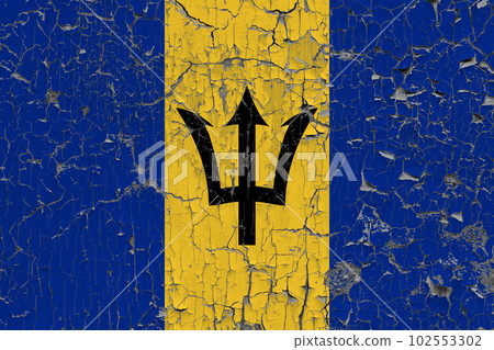 3D Flag of Barbados on an old stone wall background. 102553302