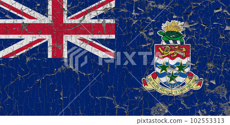 3D Flag of Cayman Islands on an old stone wall background. 102553313
