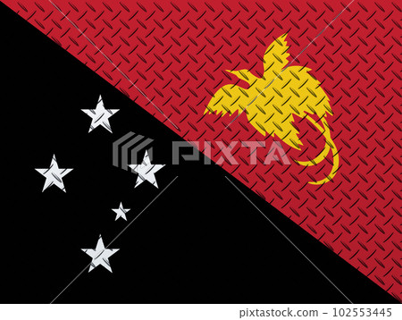 3D Flag of Papua New Guinea on a metal wall background. 102553445