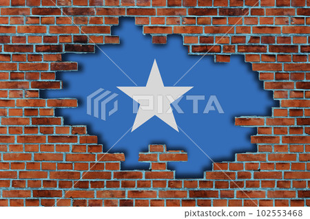3D Flag of Somalia behind the broken old stone wall background. 102553468