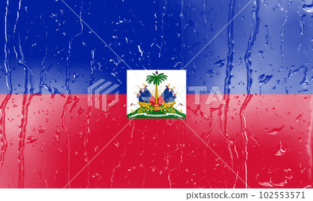 3D Flag of Haiti on a glass with water drop background. 102553571