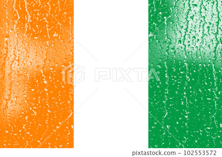 3D Flag of Ivory Coast on a glass with water drop background. 102553572