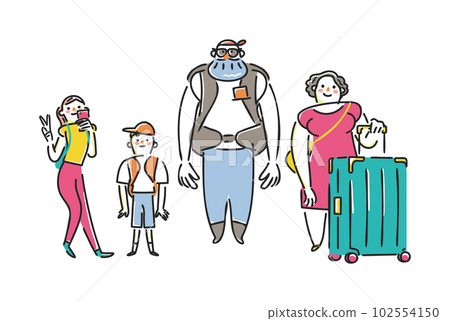 攜帶大件行李入境的外國遊客集插畫素材 102554150