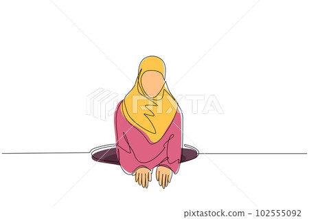 Continuous one line drawing Arabian businesswoman trying to get out of from hole, metaphor to facing big problem. Business struggles. Strength for success. Single line draw design vector illustration Continuous one line drawing Arabian businesswoman trying to get out of from hole, metaphor to facing big problem. Business struggles. Strength for success. Single line draw design vector illustration 102555092