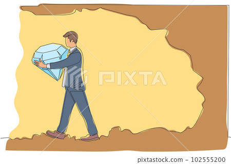 Continuous one line drawing businessman bearing big diamond from underground. Treasure digging with someone carry diamond. Success, achievement concept. Single line design vector graphic illustration 102555200