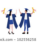 Two university graduates on a white background. 102556258