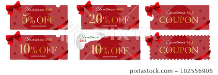 紅色聖誕樹的矢量設計集和聖誕節絲帶折扣優惠券 102556908