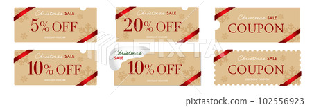 Simple beige and red ribbon coupon vector design set for Christmas sale 102556923