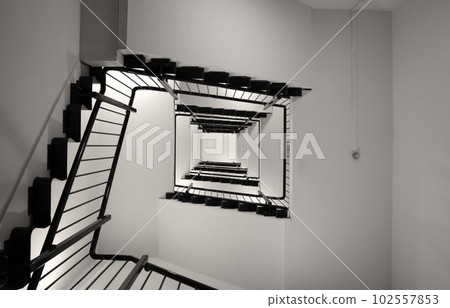 Modern emergency escape staircase stairwell 102557853