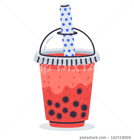 Cartoon bubble milk tea. Doodle tapioca pearls boba tea, hand drawn taiwan milk tea cup, soft drinks vector illustration on white background 102558008