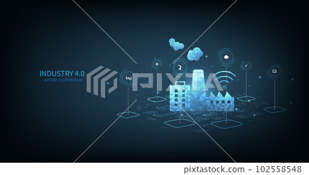 Industrial plants and connections to automation with futuristic elements. Industrial plants and connections to automation with futuristic elements. 102558548