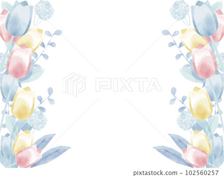 Beautiful tulips and leaves frame in watercolor style 102560257