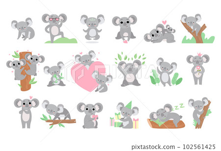 Adorable Koala Character as Lovely Australian Animal Engaged in Different Activity Big Vector Set 102561425