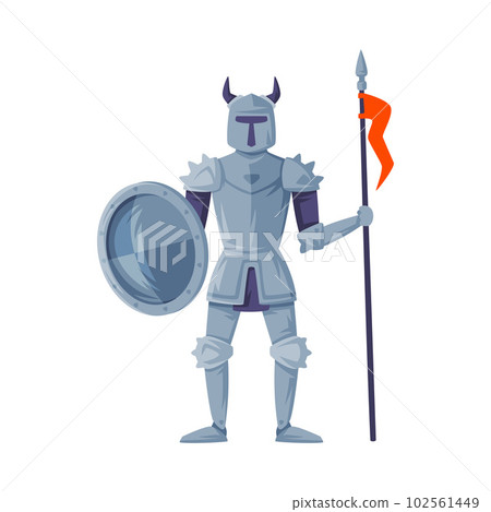 Medieval armored knight holding lance and shield ready to joust vector illustratio Medieval armored knight holding lance and shield ready to joust vector illustratio 102561449