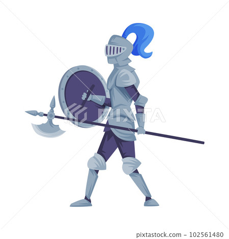 Ancient knight in full armour with shield and halberd vector illustration Ancient knight in full armour with shield and halberd vector illustration 102561480