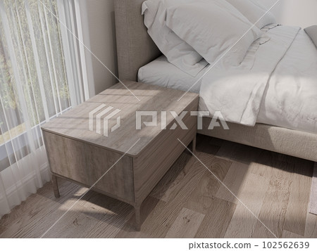 3D rendering  close up  empty space of night table or bedside table  with modern bed 102562639