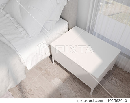 3D rendering  close up  empty space of night table or bedside table  with modern bed 102562640